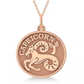 Capricorn Coin Zodiac Pendant Necklace 14k Rose Gold