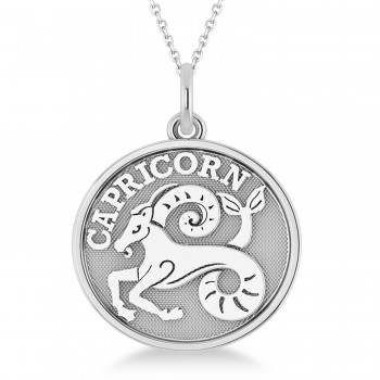 Capricorn Coin Zodiac Pendant Necklace 14k White Gold