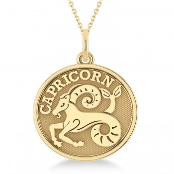 Capricorn Coin Zodiac Pendant Necklace 14k Yellow Gold