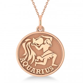 Aquarius Coin Zodiac Pendant Necklace 14k Rose Gold