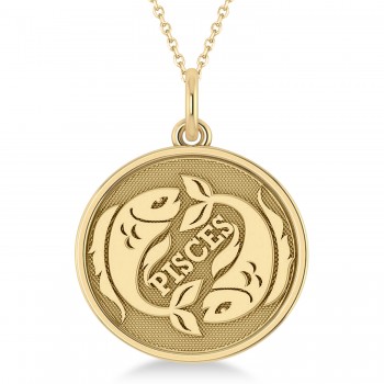 Pisces Coin Zodiac Pendant Necklace 14k Yellow Gold