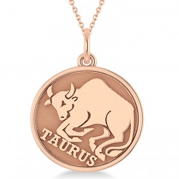 Taurus Coin Zodiac Pendant Necklace 14k Rose Gold