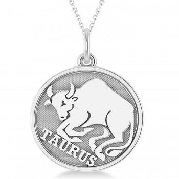 Taurus Coin Zodiac Pendant Necklace 14k White Gold