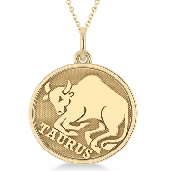 Taurus Coin Zodiac Pendant Necklace 14k Yellow Gold