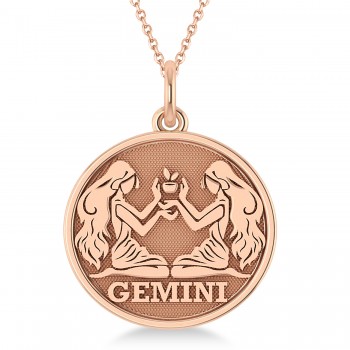 Gemini Coin Zodiac Pendant Necklace 14k Rose Gold