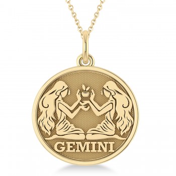 Gemini Coin Zodiac Pendant Necklace 14k Yellow Gold