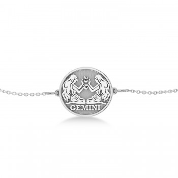 Gemini Coin Zodiac Bracelet 14k White Gold