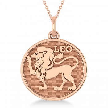 Leo Coin Zodiac Pendant Necklace 14k Rose Gold