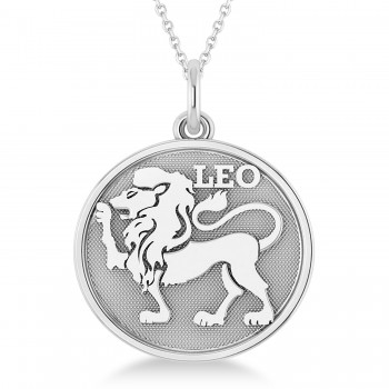 Leo Coin Zodiac Pendant Necklace 14k White Gold