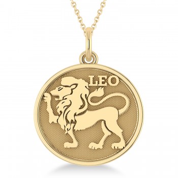 Leo Coin Zodiac Pendant Necklace 14k Yellow Gold