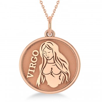 Virgo Coin Zodiac Pendant Necklace 14k Rose Gold