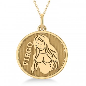 Virgo Coin Zodiac Pendant Necklace 14k Yellow Gold