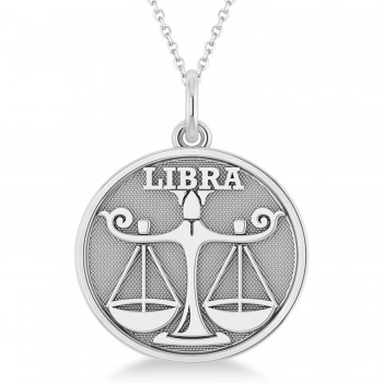 Libra Coin Zodiac Pendant Necklace 14k White Gold