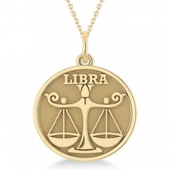 Libra Coin Zodiac Pendant Necklace 14k Yellow Gold