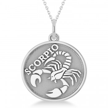 Scorpio Coin Zodiac Pendant Necklace 14k White Gold