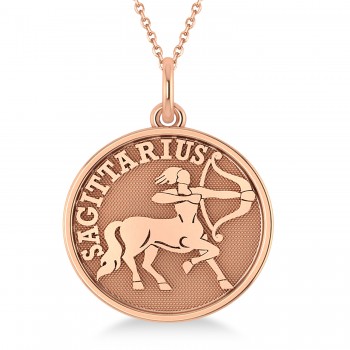 Sagittarius Coin Zodiac Pendant Necklace 14k Rose Gold