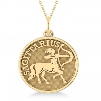 Sagittarius Coin Zodiac Pendant Necklace 14k Yellow Gold