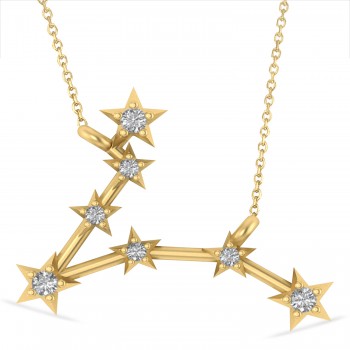 Diamond Pisces Zodiac Constellation Star Necklace 14k Yellow Gold (0.10 ct)