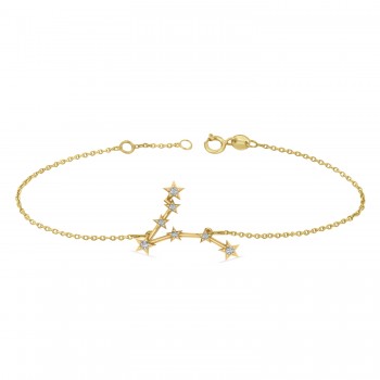 Diamond Pisces Zodiac Constellation Star Bracelet 14k Yellow Gold (0.10 ct)