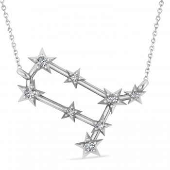 Diamond Gemini Zodiac Constellation Star Necklace 14k White Gold (0.12ct)