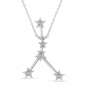 Diamond Cancer Zodiac Constellation Star Necklace 14k White Gold (0.09ct)