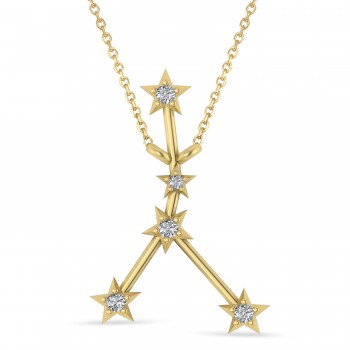 Diamond Cancer Zodiac Constellation Star Necklace 14k Yellow Gold (0.09ct)