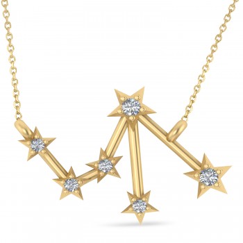 Diamond Libra Zodiac Constellation Star Necklace 14k Yellow Gold (0.08ct)