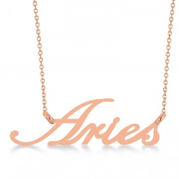 Aries Zodiac Text Pendant Necklace 14k Rose Gold