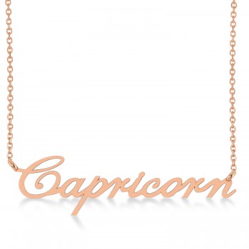 Capricorn Zodiac Text Pendant Necklace 14k Rose Gold