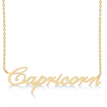 Capricorn Zodiac Text Pendant Necklace 14k Yellow Gold