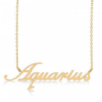 Aquarius Zodiac Text Pendant Necklace 14k Yellow Gold