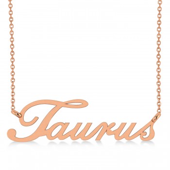 Taurus Zodiac Text Pendant Necklace 14k Rose Gold