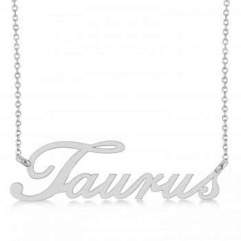 Taurus Zodiac Text Pendant Necklace 14k White Gold