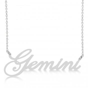 Gemini Zodiac Text Pendant Necklace 14k White Gold