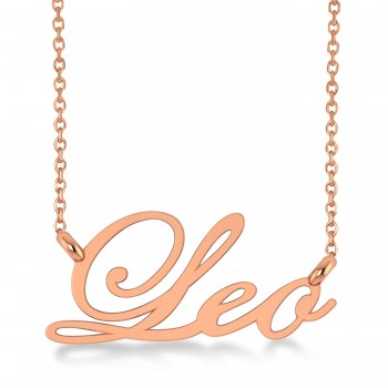 Leo Zodiac Text Pendant Necklace 14k Rose Gold