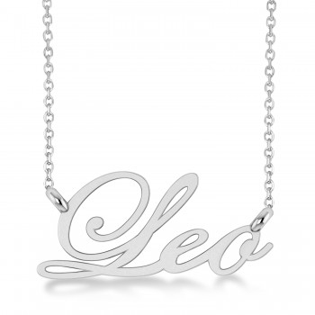 Leo Zodiac Text Pendant Necklace 14k White Gold