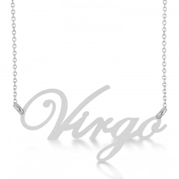 Virgo Zodiac Text Pendant Necklace 14k White Gold