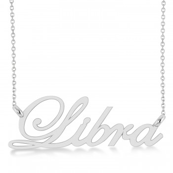 Libra Zodiac Text Pendant Necklace 14k White Gold