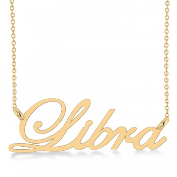 Libra Zodiac Text Pendant Necklace 14k Yellow Gold