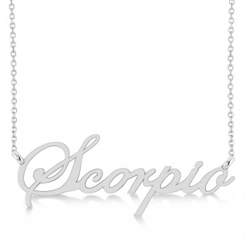 Scorpio Zodiac Text Pendant Necklace 14k White Gold