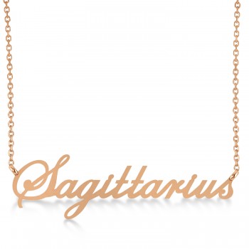 Sagittarius Zodiac Text Pendant Necklace 14k Rose Gold