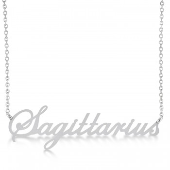 Sagittarius Zodiac Text Pendant Necklace 14k White Gold