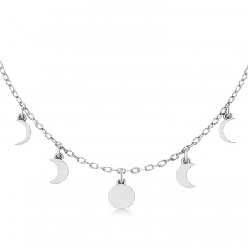 Multi-Moon Phase Pendant Necklace 14k White Gold