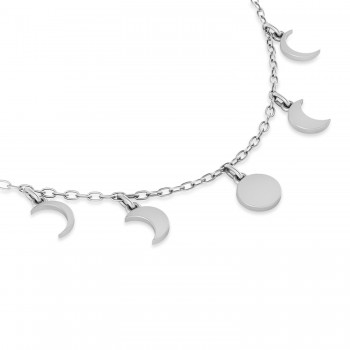 Multi-Moon Phase Pendant Necklace 14k White Gold