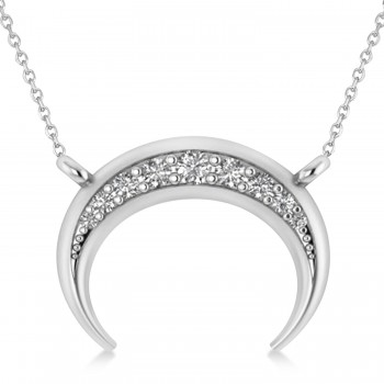 Diamond Crescent Moon Horn Pendant 14k White Gold (0.17ct)