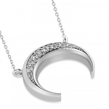 Diamond Crescent Moon Horn Pendant 14k White Gold (0.17ct)