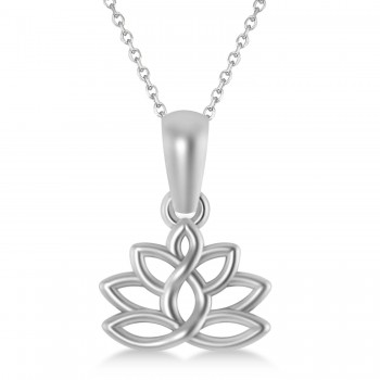 Lotus Flower Pendant Necklace 14k White Gold