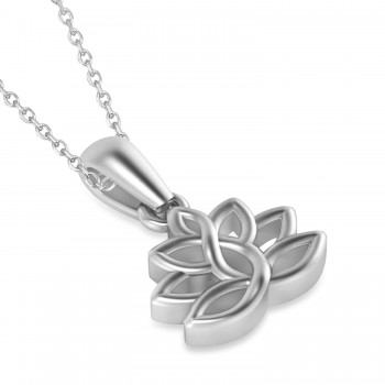 Lotus Flower Pendant Necklace 14k White Gold