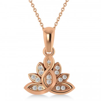 Diamond Lotus Flower Pendant Necklace 14k Rose Gold (0.15ct)