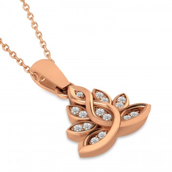 Diamond Lotus Flower Pendant Necklace 14k Rose Gold (0.15ct)